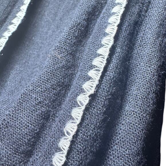 J.Jill Black Puff Sleeve Top White Stitching Bohemian Cottagecore XS - Picture 4 of 7